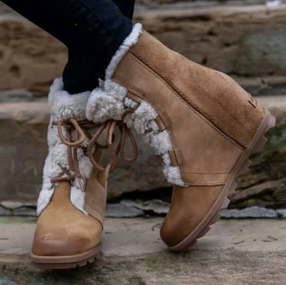 Sorel Joan of Arctic Wedge II Shearling Boots - Camel Brown
